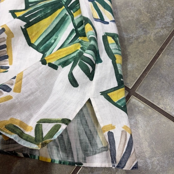 Lafayette 148 New York Green Leaf Blouse Sz L 100% Linen Button Down Top Coastal - Picture 6 of 7